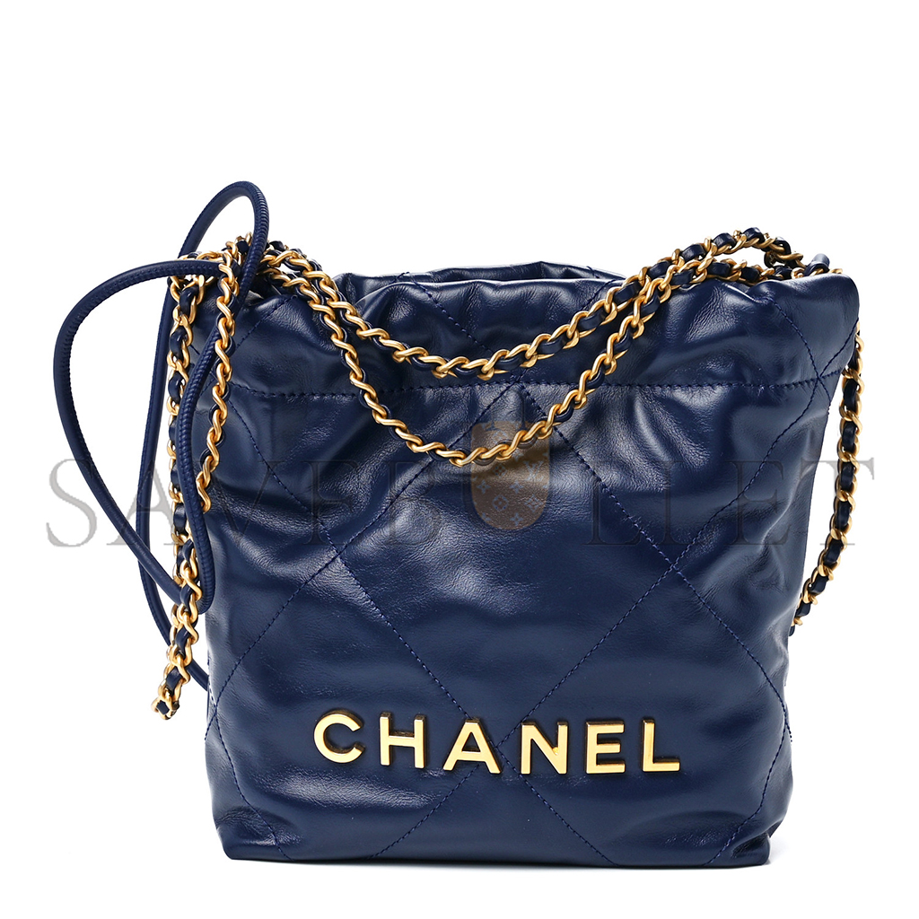 CHANEL MASTER SHINY CALFSKIN QUILTED MINI CHANEL 22 NAVY BLUE (20*19*6cm) 